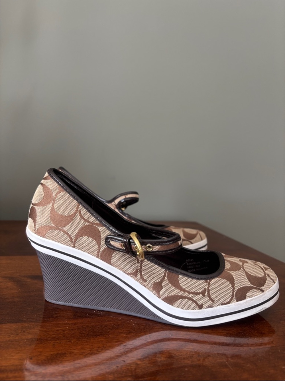 Coach Brown Signature Canvas Wedge Mary Jane - Picture 7 of 9